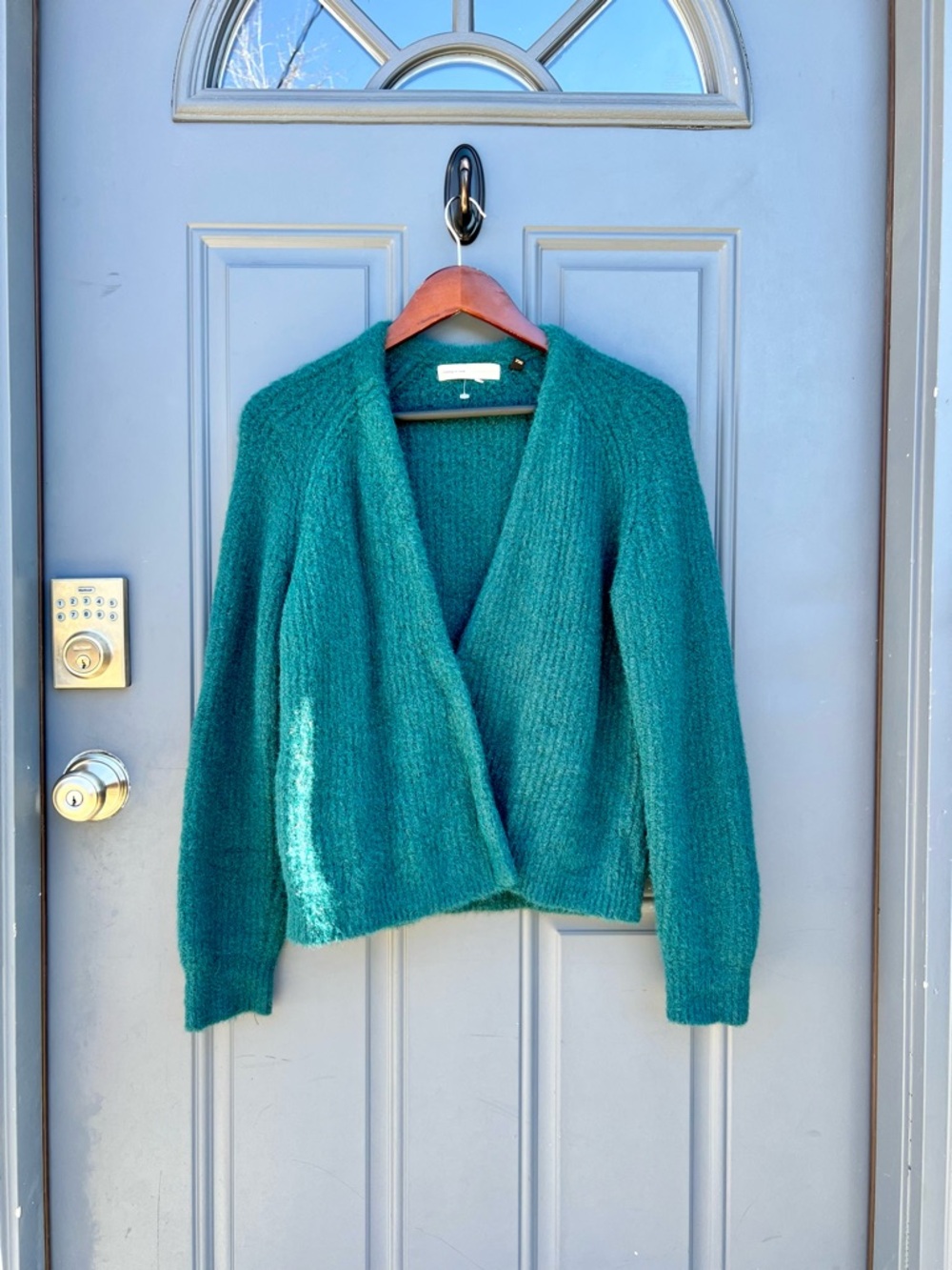 Anthropologie Teal Green Fuzzy Open Cardigan